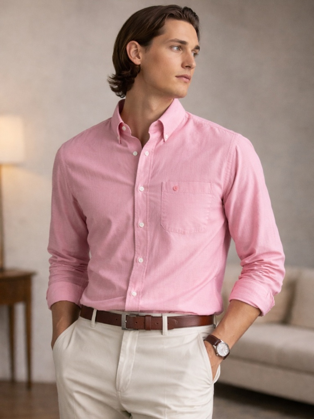 IZOD Pink Button Down Shirt Large Cotton Long Sleeve Classic Fit